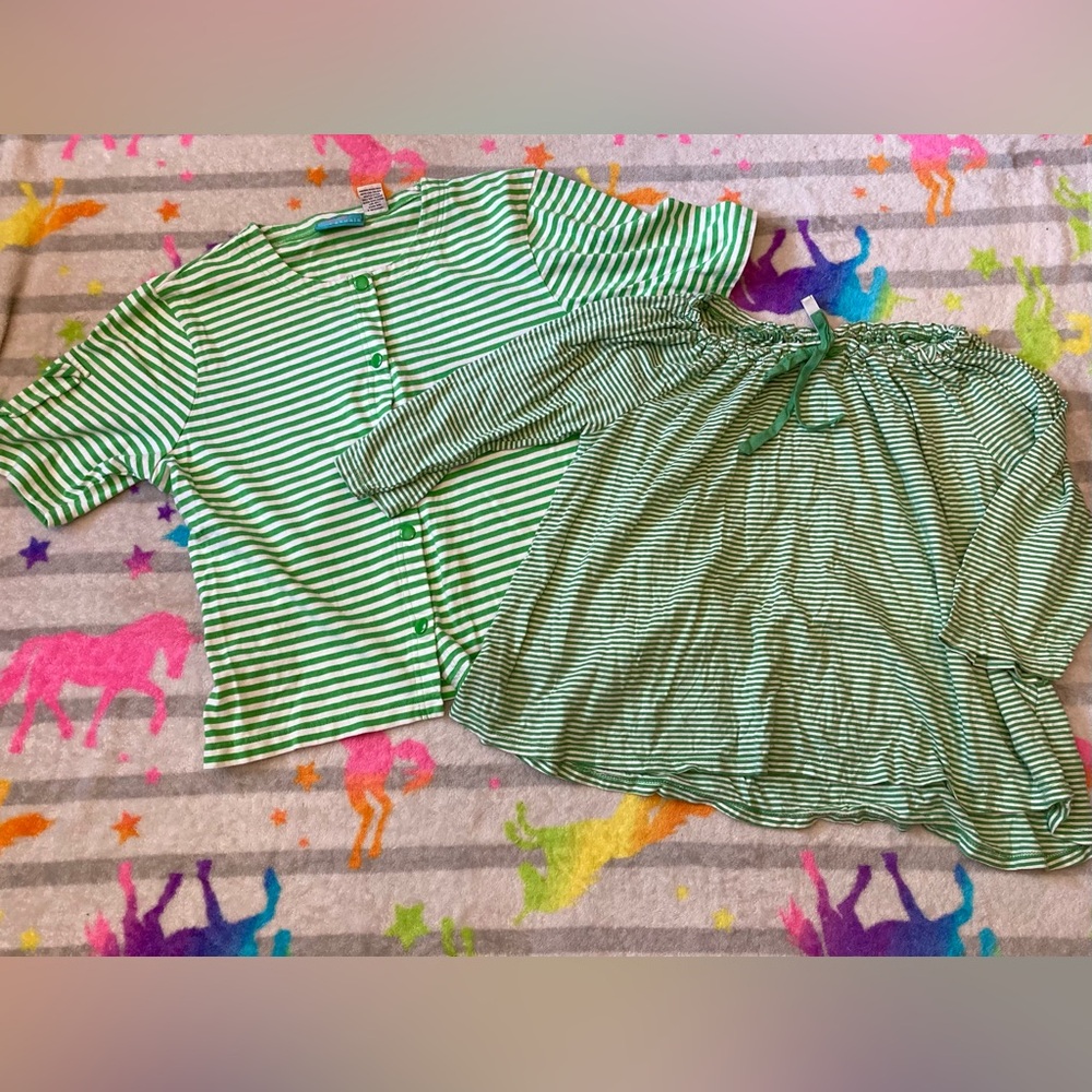 ✳️Lot of 2 Vintage 2000s Grannycore Striped Shirts, size Large